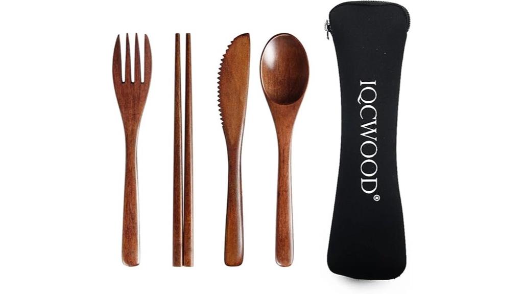 travel friendly wooden utensil kit